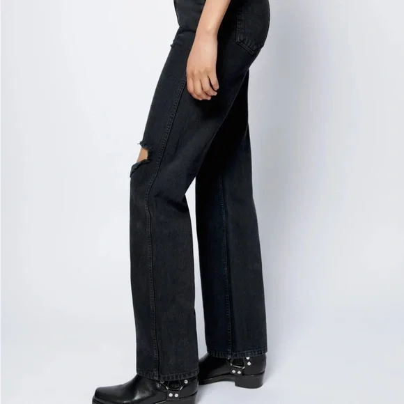 Re/Done Black High Rise Loose Jeans (washed black with rips)